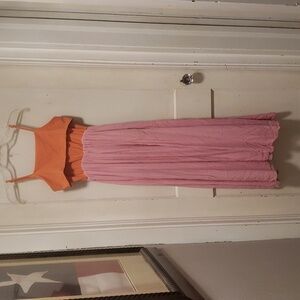Koko + Madison Bright Pink and Orange Linen Blend Maxi Dress with Pockets Small